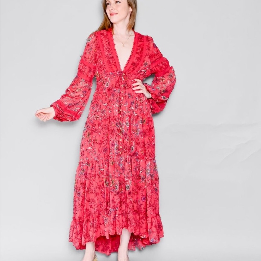 Free People Cassis Printed Chiffon Dress